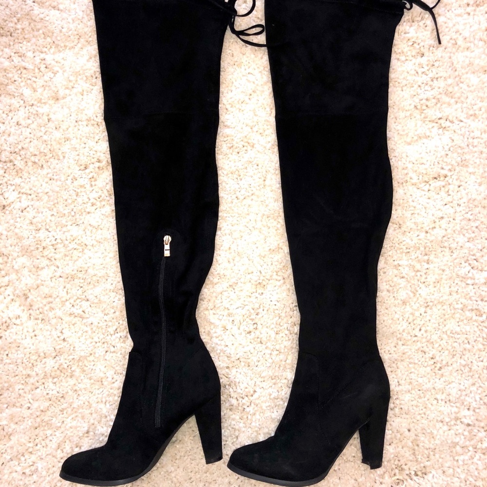 Black Thigh high suede booties